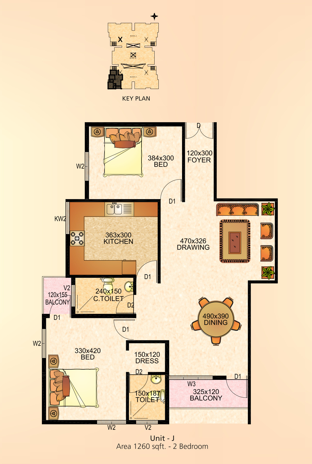 2 BHK Floor Plan